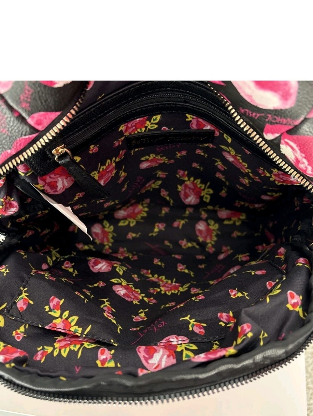 Betsey Johnson Black Mini Backpack with Pink Lip Print NWOT - Picture 7 of 13